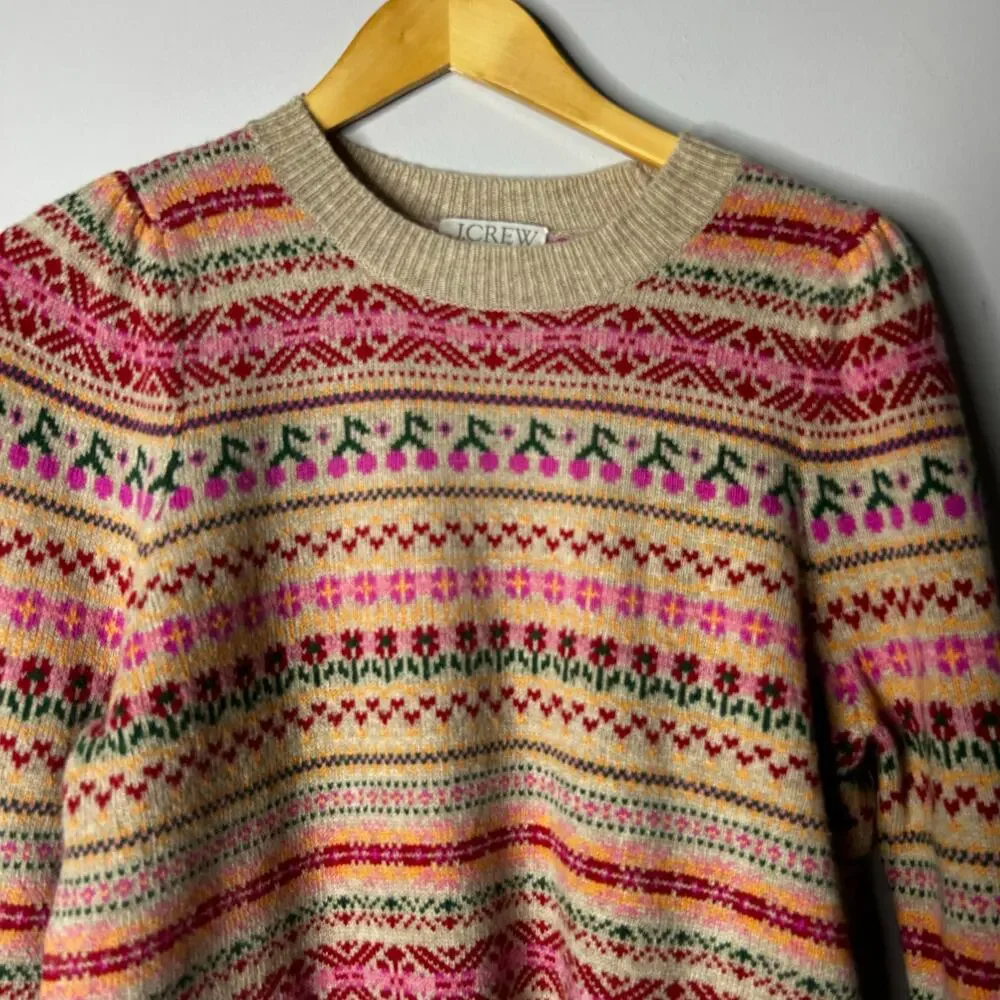 J. Crew Pink Fair Isle Crewneck Sweater